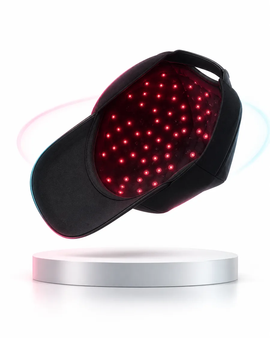 RX-01 Cranial Cap, a soft-shell red-light cap with a visible 850nm LED array lining the crown